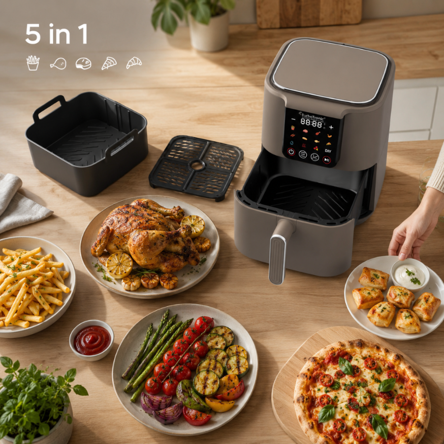 Frytownica beztłuszczowa 6L TurboTronic AIR Fryer metalowe wnętrze wyświetlacz cyfrowy 1500w Czarny