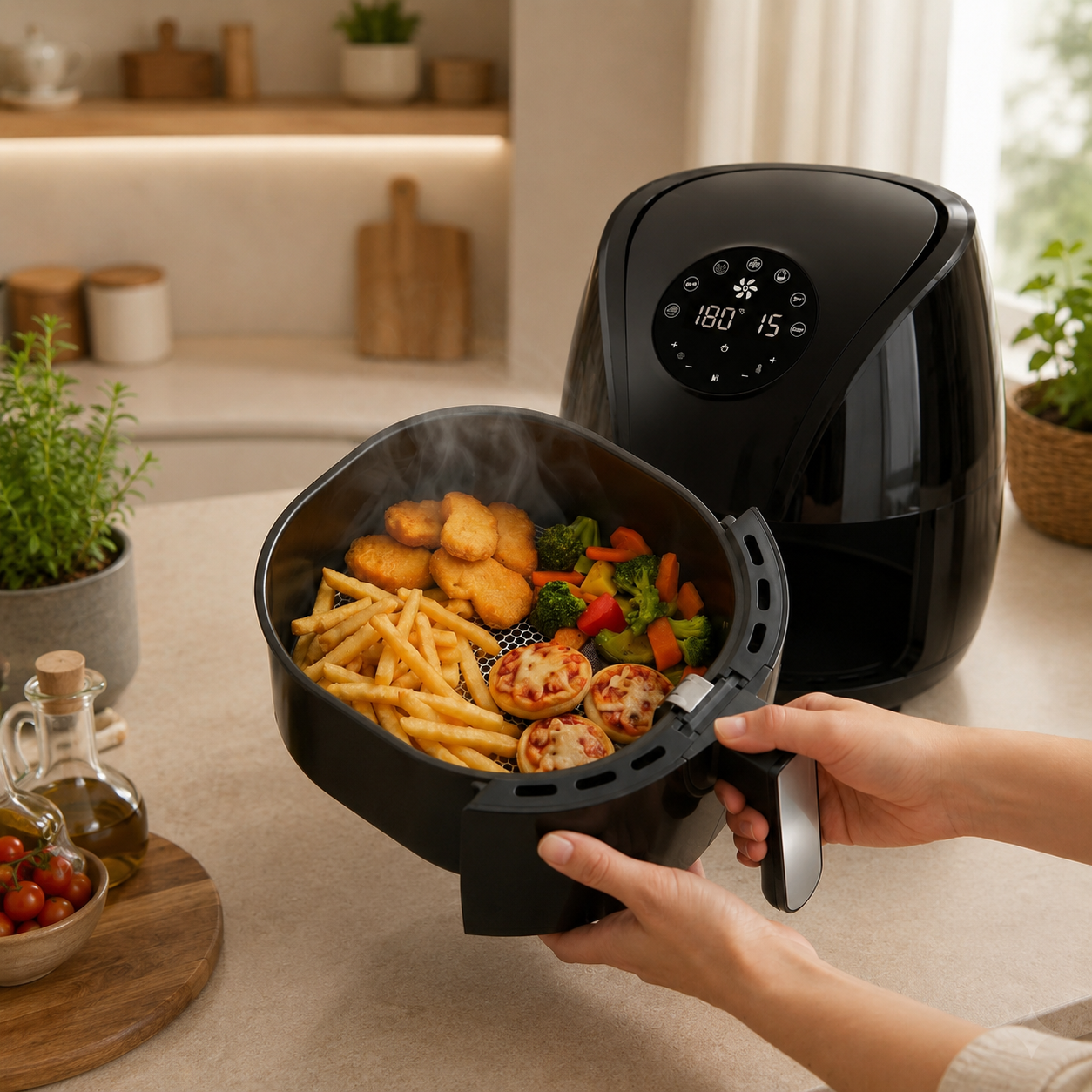 Frytkownica beztłuszczowa TurboTronic frytownica cyfrowa poj. 3,5L kosz 1.2KG 50-200°C 1400W Srebrna