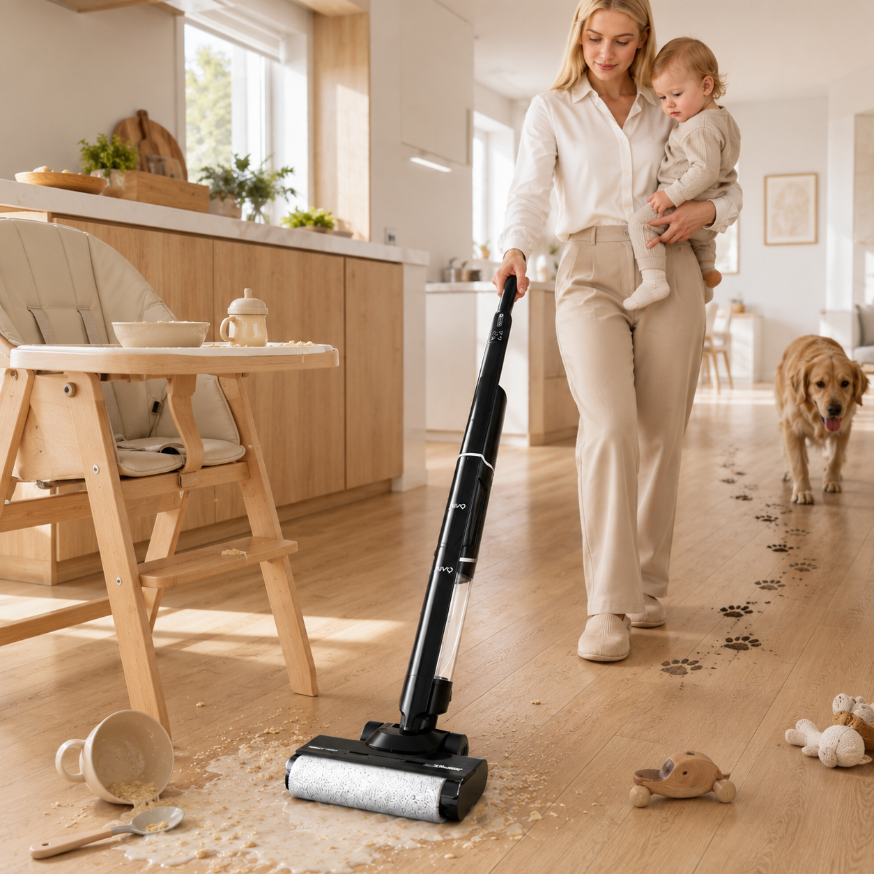 Bezprzewodowy odkuracz pionowy mop myjący na mokro TurboTronic 2w1 wet & dry samoczyszczący Carny