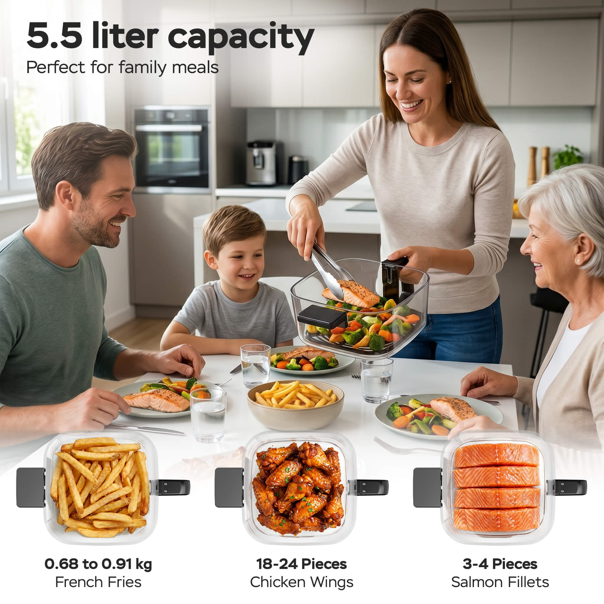 Frytownica beztłuszczowa 5,5L Air Fryer TurboTronic szklany kosz do smażenia 1200W Czarna