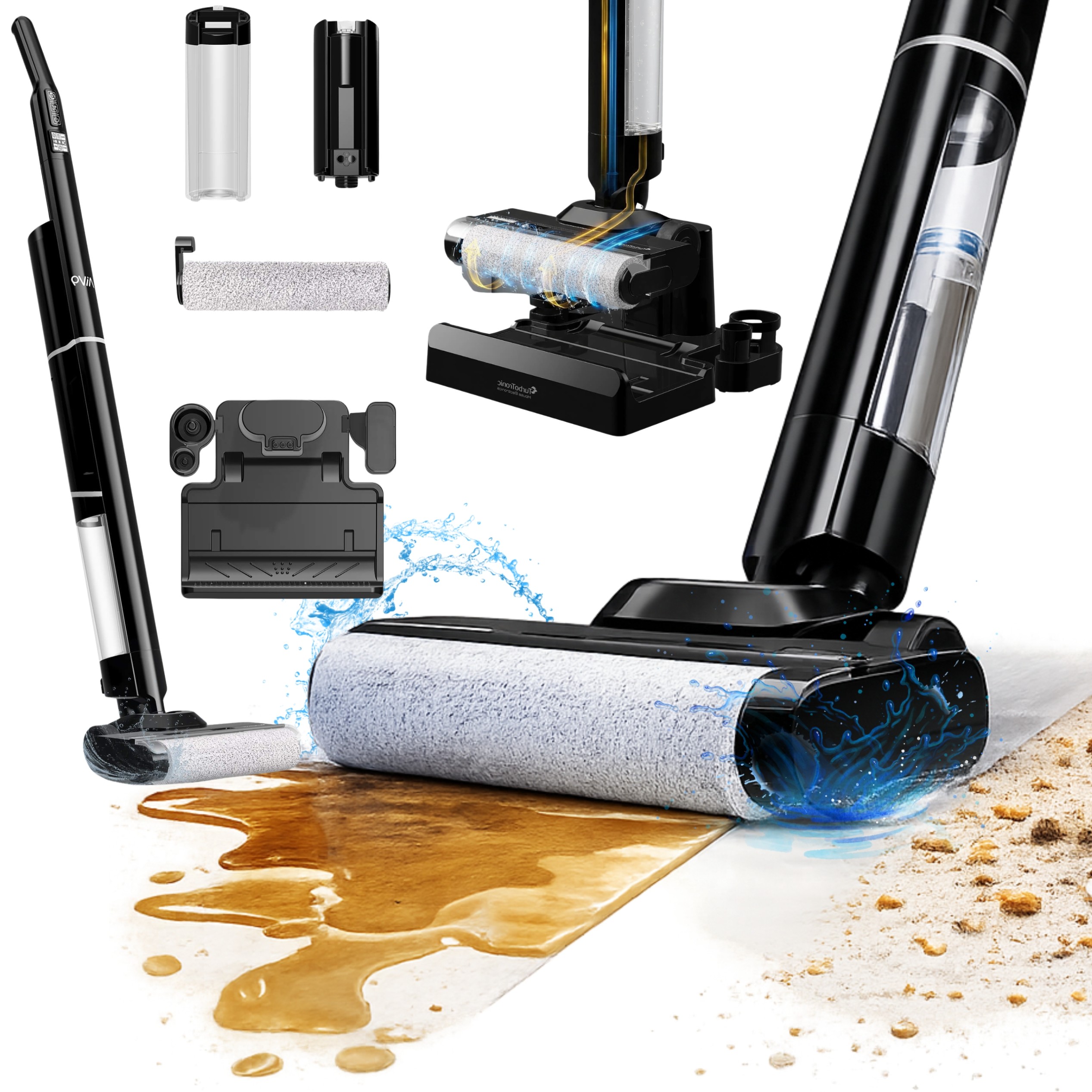 Bezprzewodowy odkuracz pionowy mop myjący na mokro TurboTronic 2w1 wet & dry samoczyszczący Carny