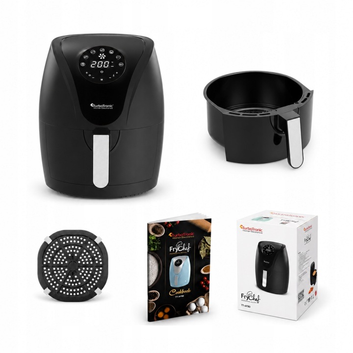 Frytkownica beztłuszczowa TurboTronic frytownica cyfrowa poj. 3,5L kosz 1.2KG 50-200°C 1400W Srebrna