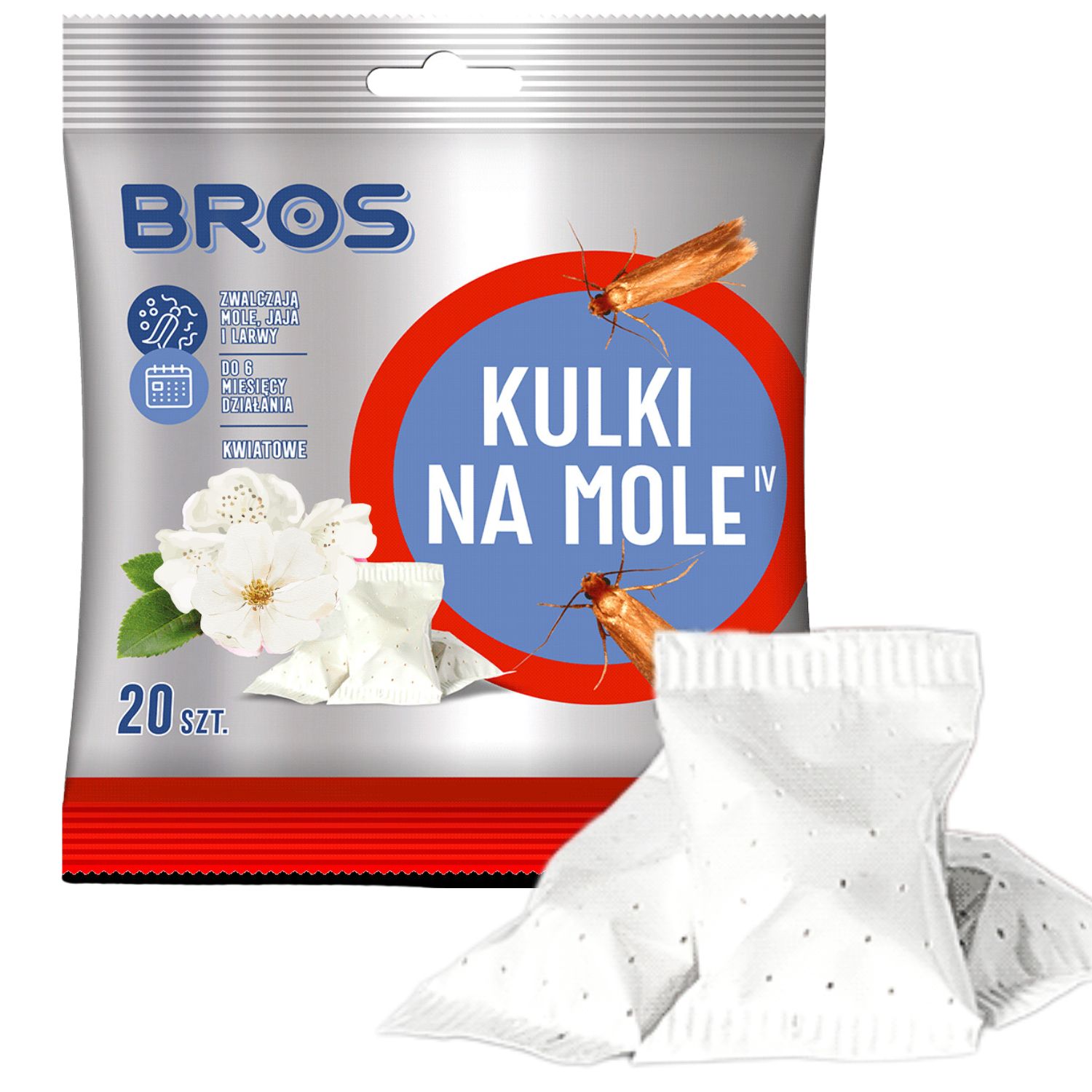 BROS - kulki na mole Zapach białych kwiatów - opakowanie 1szt 2
