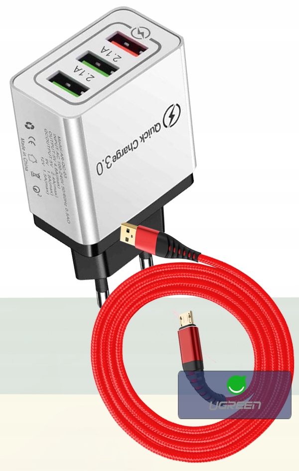 ŁADOWARKA SIECIOWA QC 3.0 + KABEL MICRO USB 3M