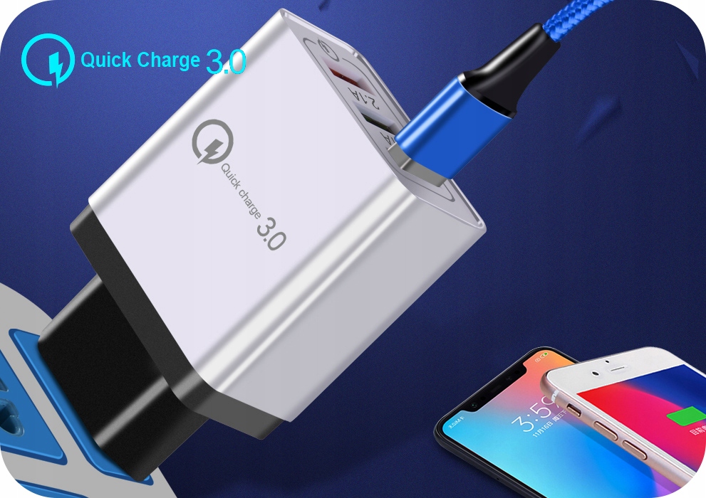 ŁADOWARKA SIECIOWA QC 3.0 + KABEL MICRO USB 3M