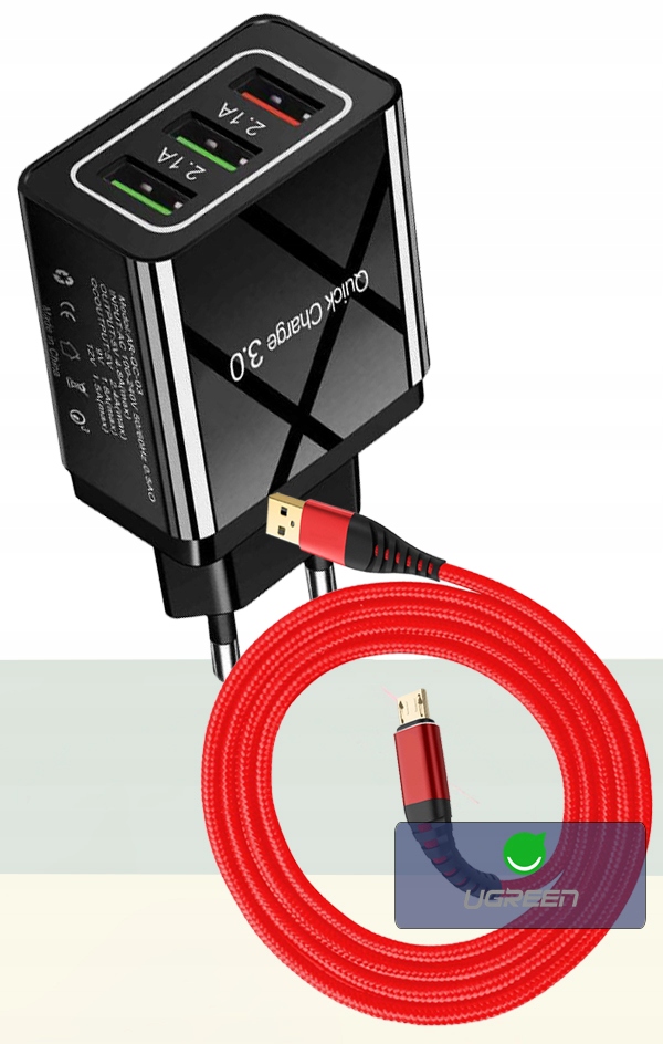 ŁADOWARKA SIECIOWA QC 3.0 + KABEL MICRO USB 3M