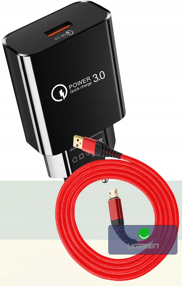 ŁADOWARKA SIECIOWA QC 3.0 + KABEL MICRO USB 3M