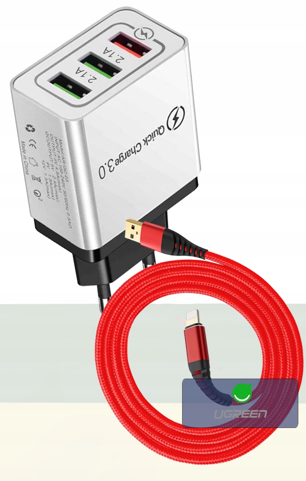 ŁADOWARKA SIECIOWA QC 3.0 + KABEL DO IPHONE USB 3M