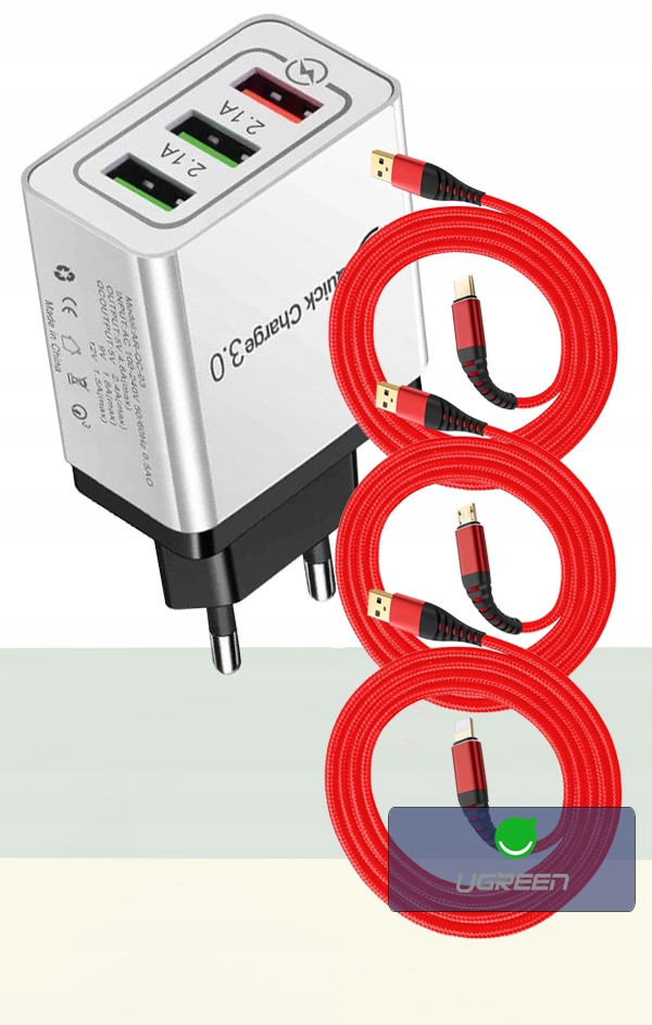 ŁADOWARKA SIECIOWA QC 3.0 MICRO TYP C LIGHTNING 3M