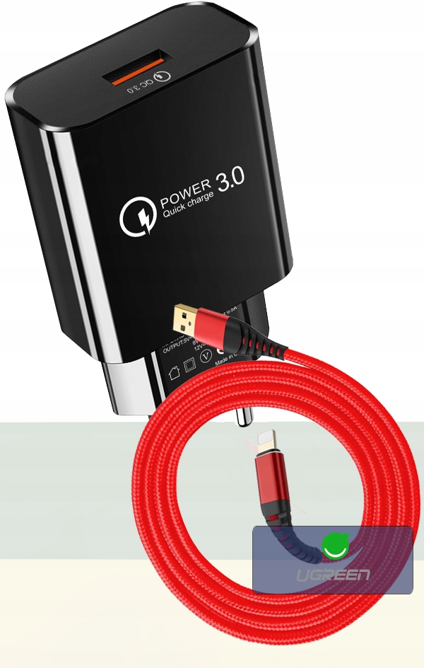 ŁADOWARKA SIECIOWA QC 3.0 + KABEL USB DO IPHONE 3M