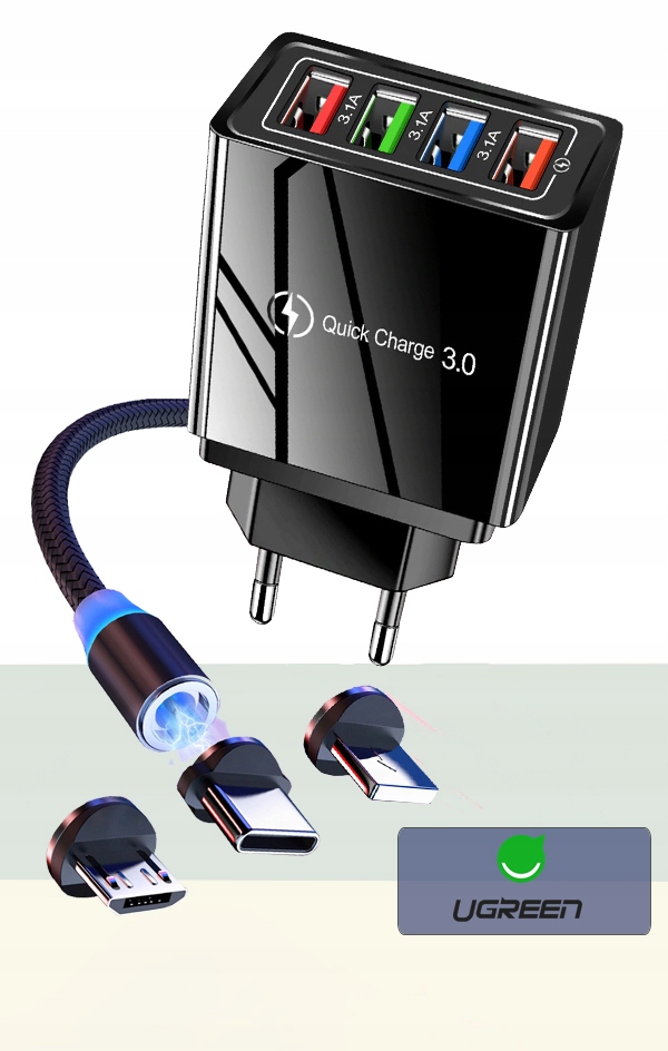 ŁADOWARKA SIECIOWA QC 3.0 + LIGHTNING MICRO TYP-C