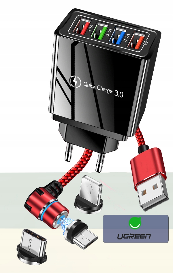 ŁADOWARKA SIECIOWA QC 3.0 + LIGHTNING MICRO TYP-C