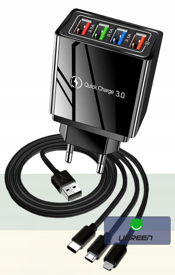 ŁADOWARKA SIECIOWA QC 3.0 + LIGHTNING MICRO TYP-C