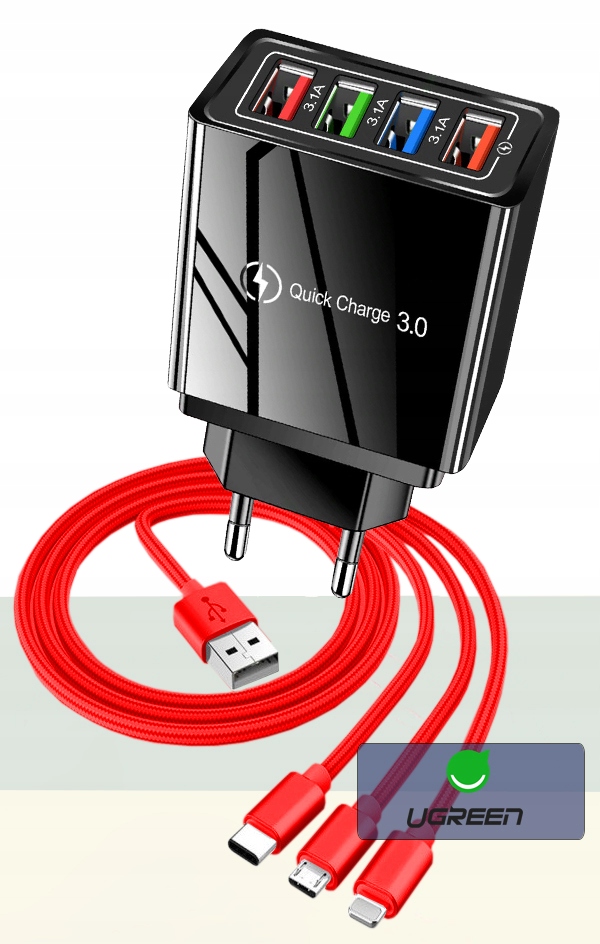 ŁADOWARKA SIECIOWA QC 3.0 + LIGHTNING MICRO TYP-C
