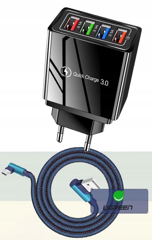 ŁADOWARKA SIECIOWA QC + KABEL MICRO USB KĄTOWY 2M