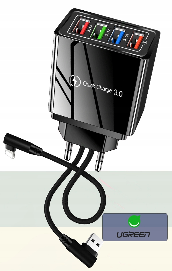 ŁADOWARKA SIECIOWA QC 3.0 + KABEL LIGHTNING iPHONE