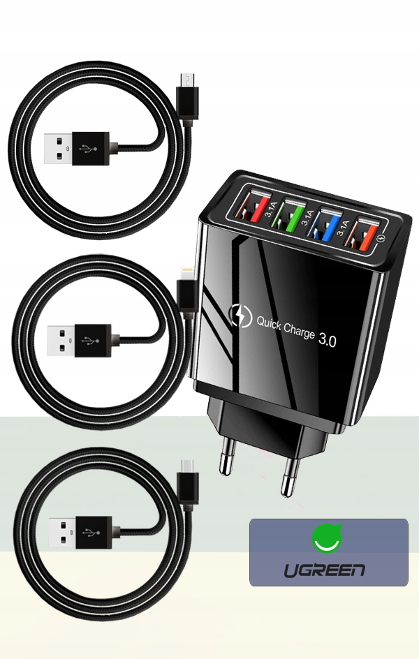 ŁADOWARKA SIECIOWA QC 3.0 + LIGHTNING MICRO TYP-C