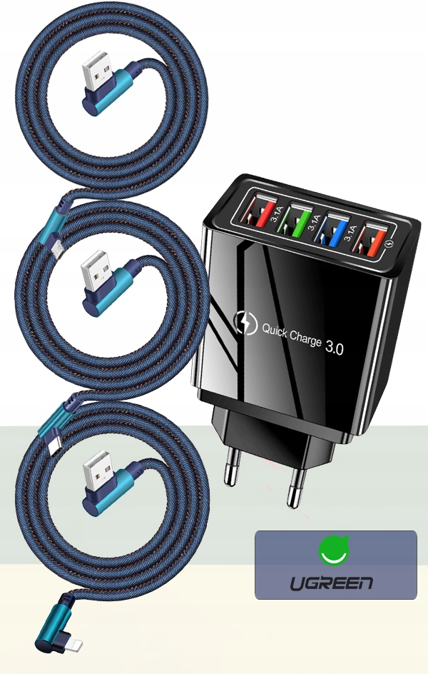 ŁADOWARKA SIECIOWA QC 3.0 MICRO TYP C LIGHTNING 2M