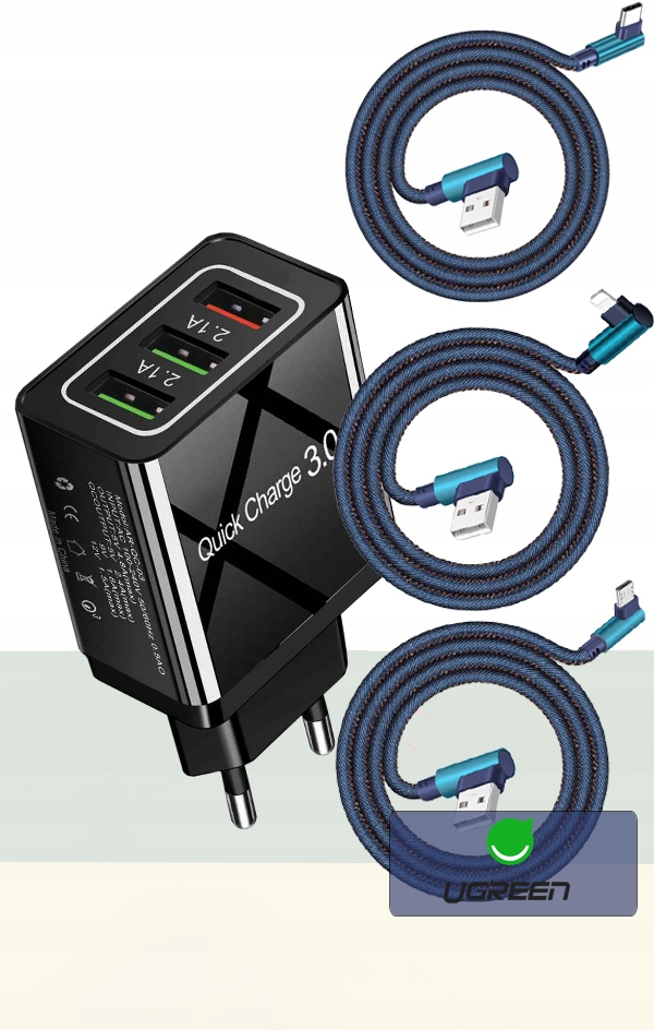ŁADOWARKA SIECIOWA QC 3.0 MICRO TYP C LIGHTNING 2M