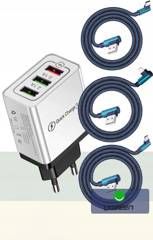 ŁADOWARKA SIECIOWA QC 3.0 MICRO TYP C LIGHTNING 2M