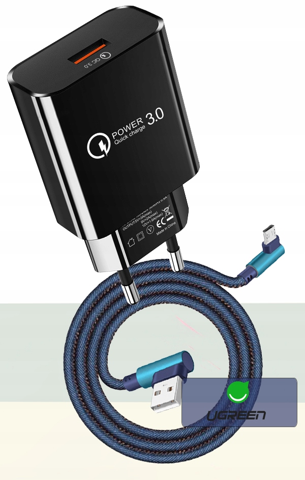 ŁADOWARKA SIECIOWA QC KABEL MICRO USB KĄTOWY 2M
