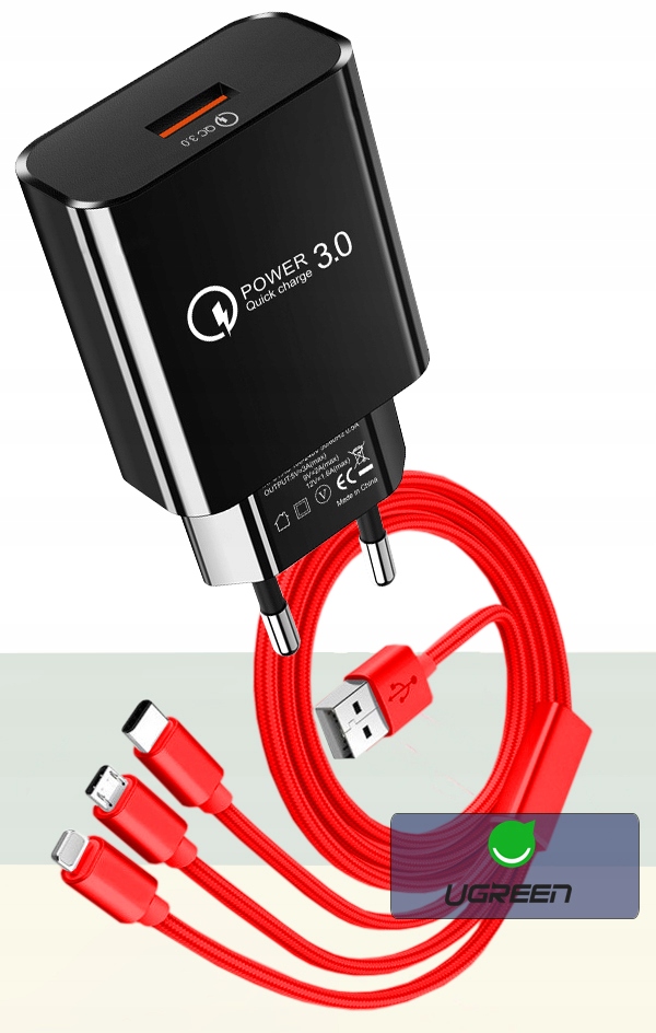 ŁADOWARKA SIECIOWA QC 3.0 LIGHTNING MICRO TYP-C
