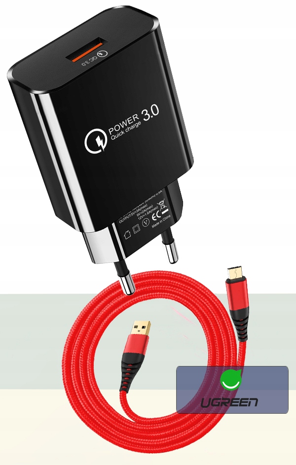 ŁADOWARKA SIECIOWA QC 3.0 + KABEL MICRO USB 2M