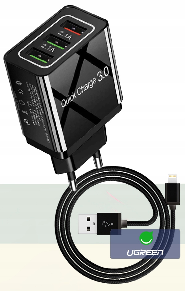 ŁADOWARKA SIECIOWA QC 3.0 KABEL LIGHTNING iPHONE