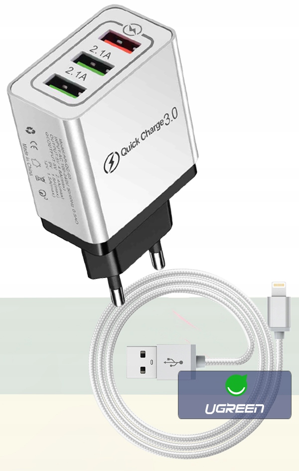 ŁADOWARKA SIECIOWA QC 3.0 KABEL LIGHTNING iPHONE