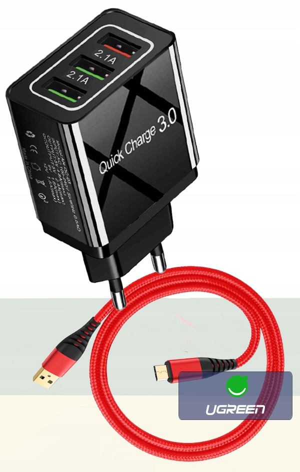 ŁADOWARKA SIECIOWA QC 3.0 + KABEL MICRO USB 1M