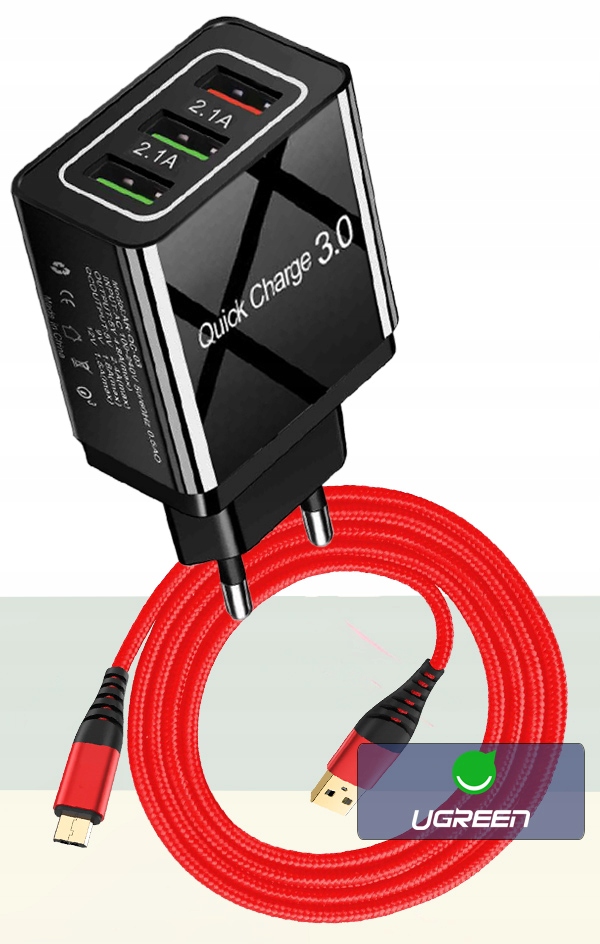 ŁADOWARKA SIECIOWA QC 3.0 + KABEL MICRO USB 2M