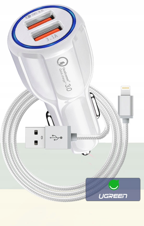 ŁADOWARKA SAMOCHODOWA QC 3.0 + KABEL LIGHTNING