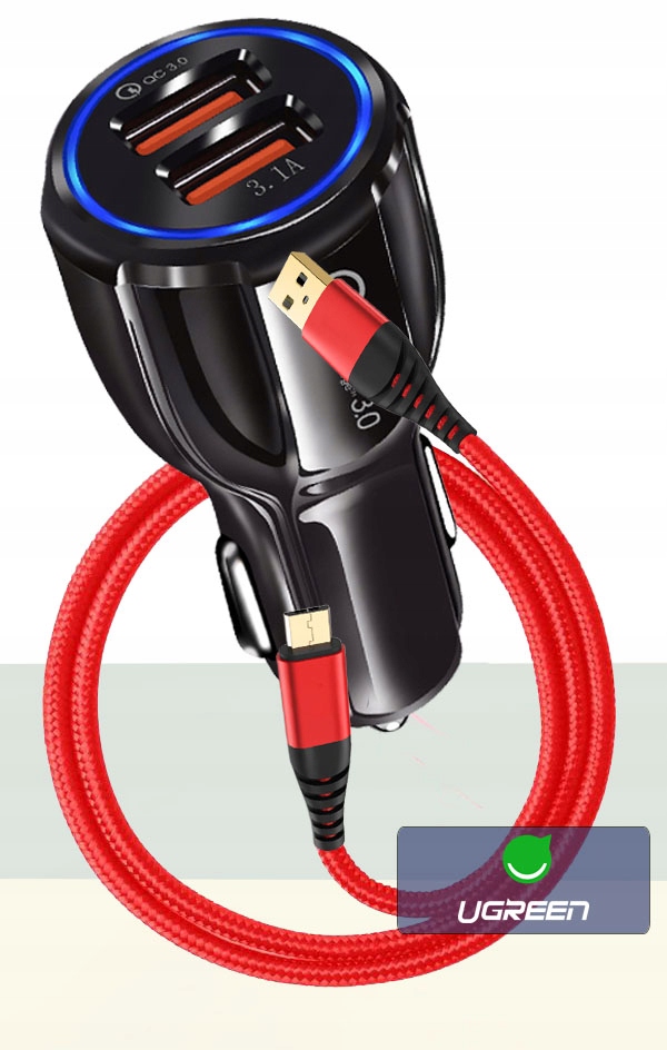 ŁADOWARKA SAMOCHODOWA QC 3.0 + NYLON KABEL MICRO
