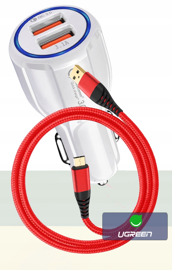 ŁADOWARKA SAMOCHODOWA QC 3.0 + NYLON KABEL MICRO