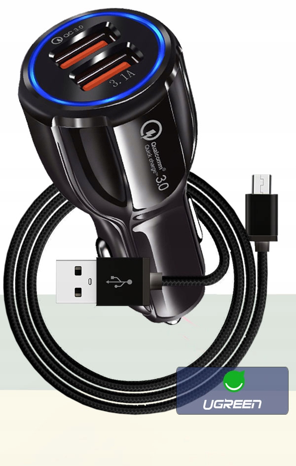 ŁADOWARKA SAMOCHODOWA QC 3.0 + NYLON KABEL MICRO