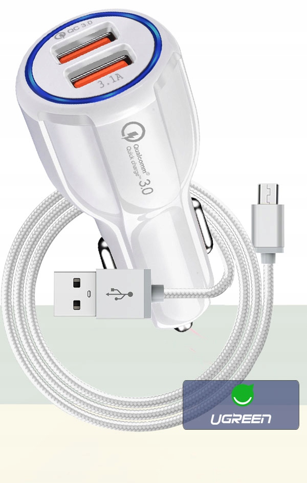 ŁADOWARKA SAMOCHODOWA QC 3.0 + NYLON KABEL MICRO