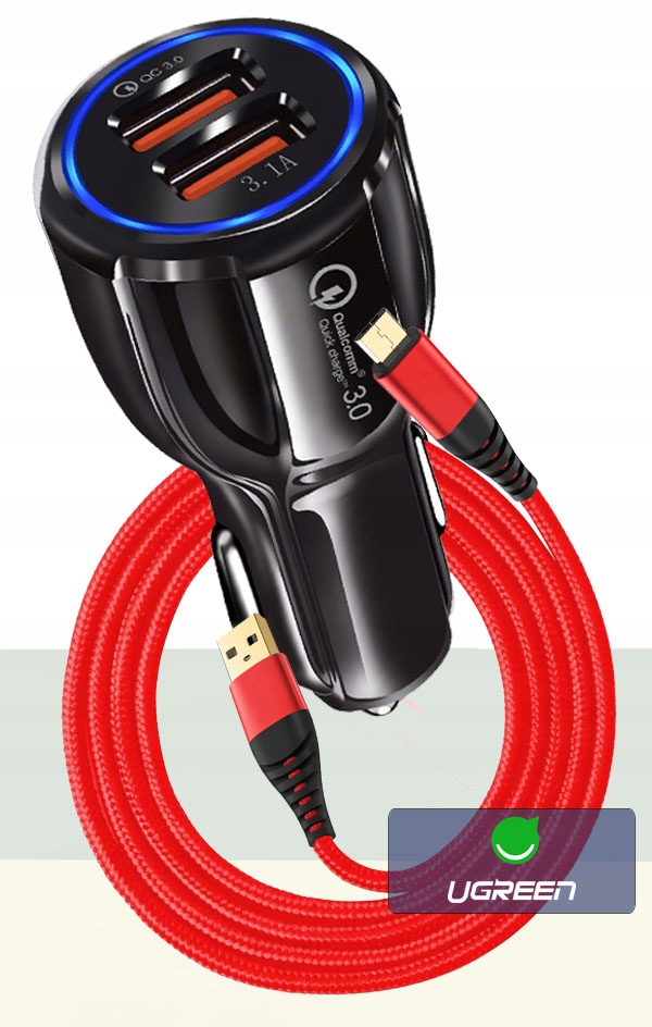 ŁADOWARKA SAMOCHODOWA QC 3.0 + NYLON KABEL MICRO