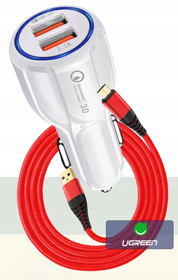 ŁADOWARKA SAMOCHODOWA QC 3.0 + NYLON KABEL MICRO