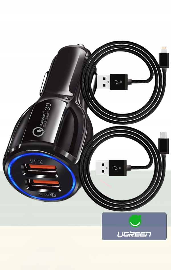 ŁADOWARKA SAMOCHODOWA QC 3.0 + LIGHTNING + TYP C