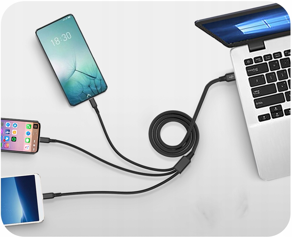 KABEL USB 3w1 DO IPHONE / MICRO USB / TYP-C 1M