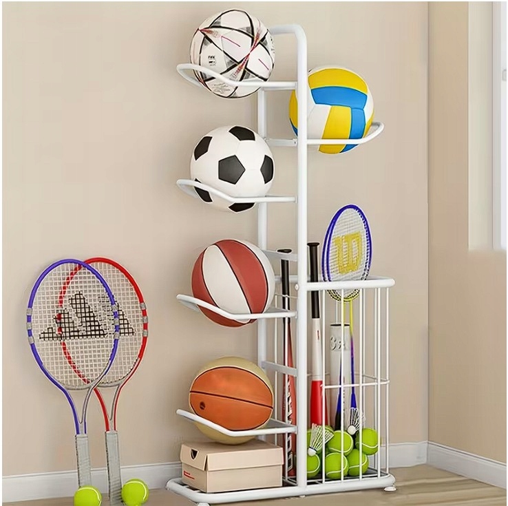 STOJAK NA PIŁKI NA 5 PIŁEK Z KOSZEM - ORGANIZER REGAŁ 5 PIŁEK + BRELOCZEK