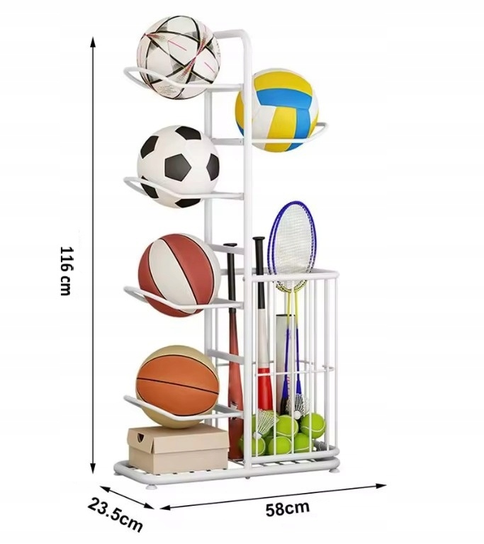 STOJAK NA PIŁKI NA 5 PIŁEK Z KOSZEM - ORGANIZER REGAŁ 5 PIŁEK + BRELOCZEK