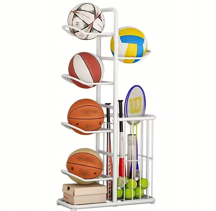 STOJAK NA PIŁKI NA 5 PIŁEK Z KOSZEM - ORGANIZER REGAŁ 5 PIŁEK + BRELOCZEK