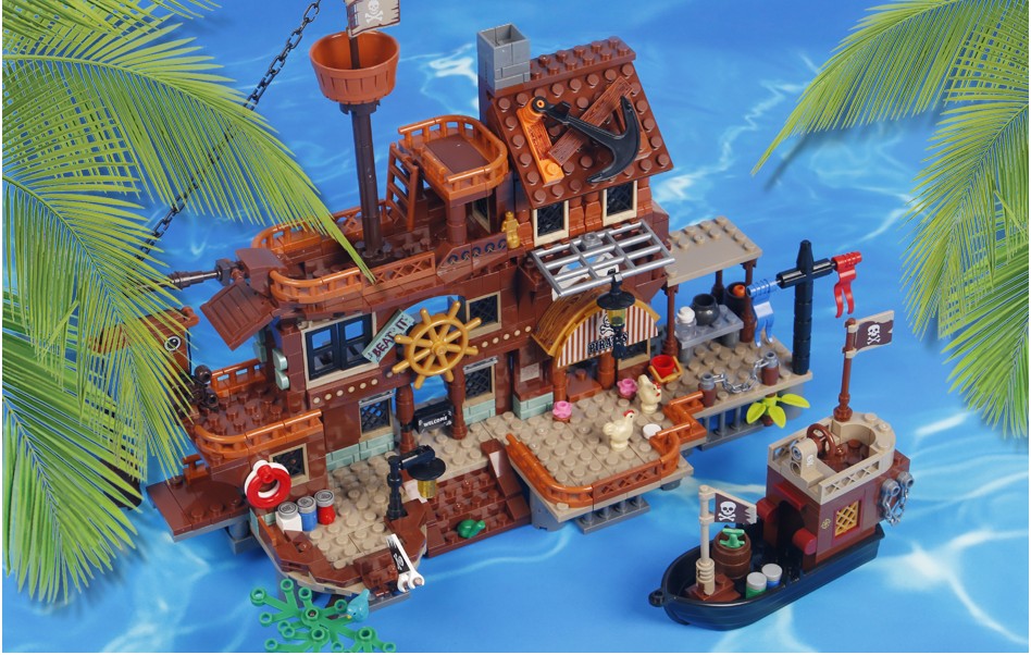 Zestaw klocków WYSPA PIRACKA klocki konstrukcyjne WYSPA ZE STATKIEM