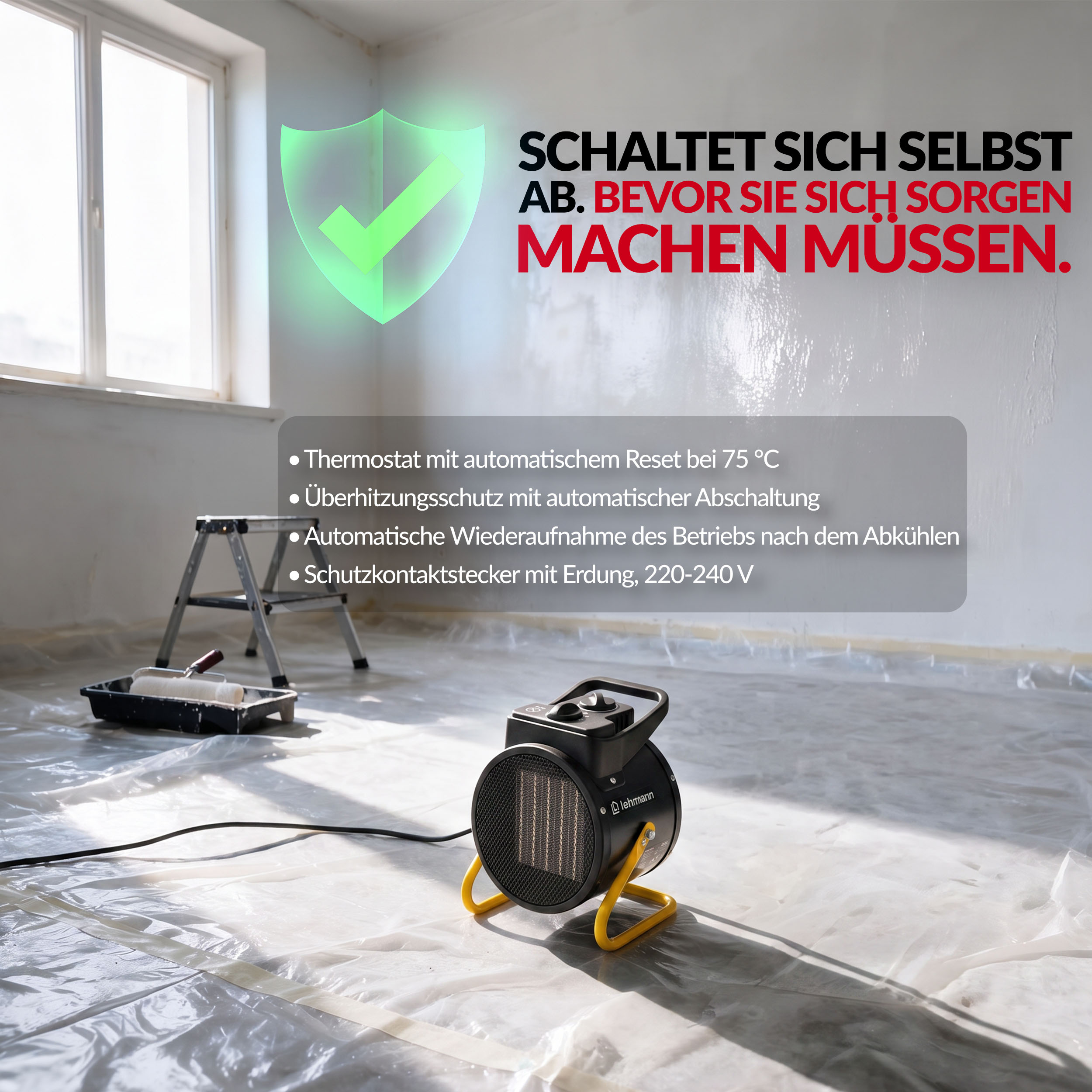 LEHMANN Cordoba Heizlüfter Thermostat MIN MAX mechanische Bedienung