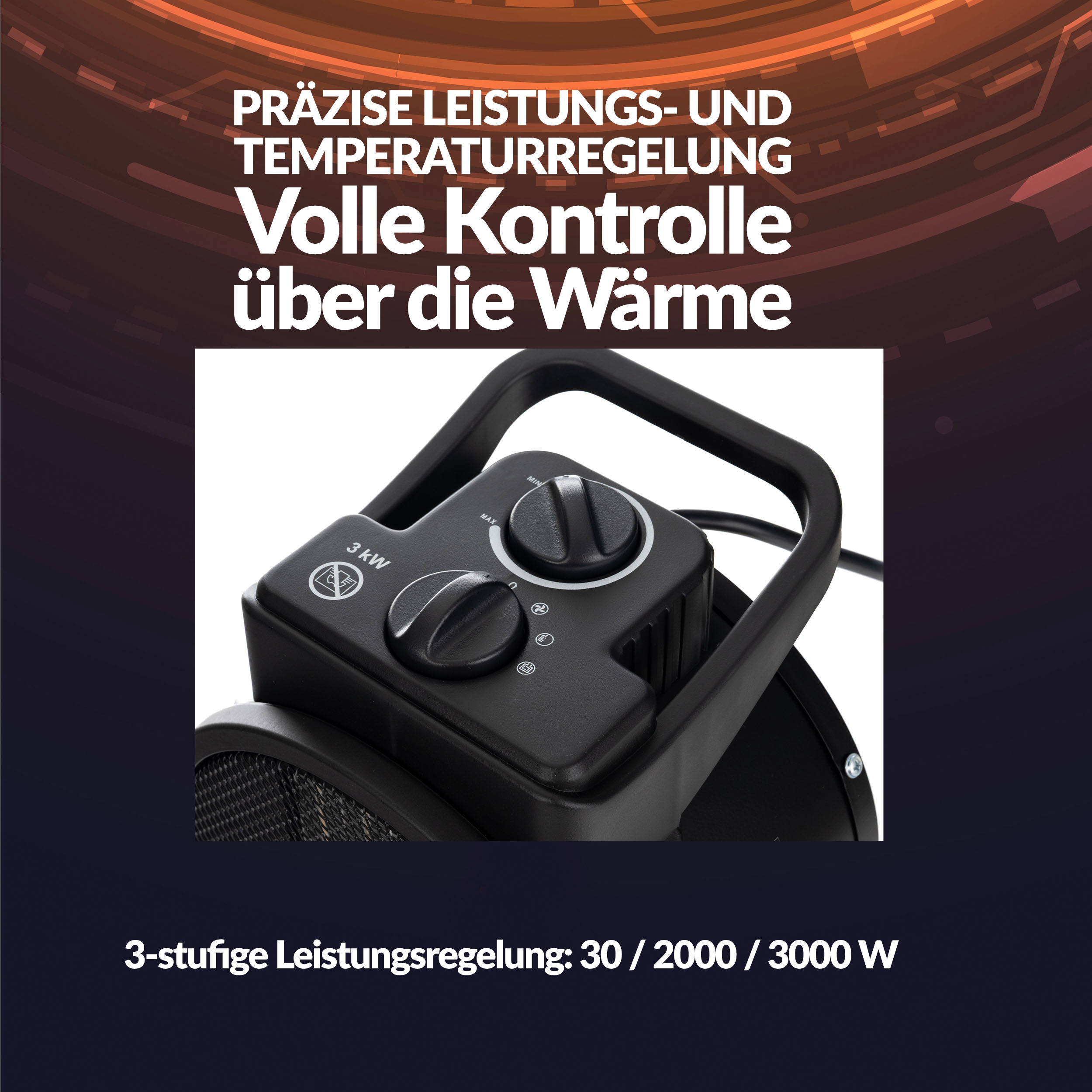 LEHMANN Cordoba Heizlüfter 3000 Watt Leistungsstufen Thermostat