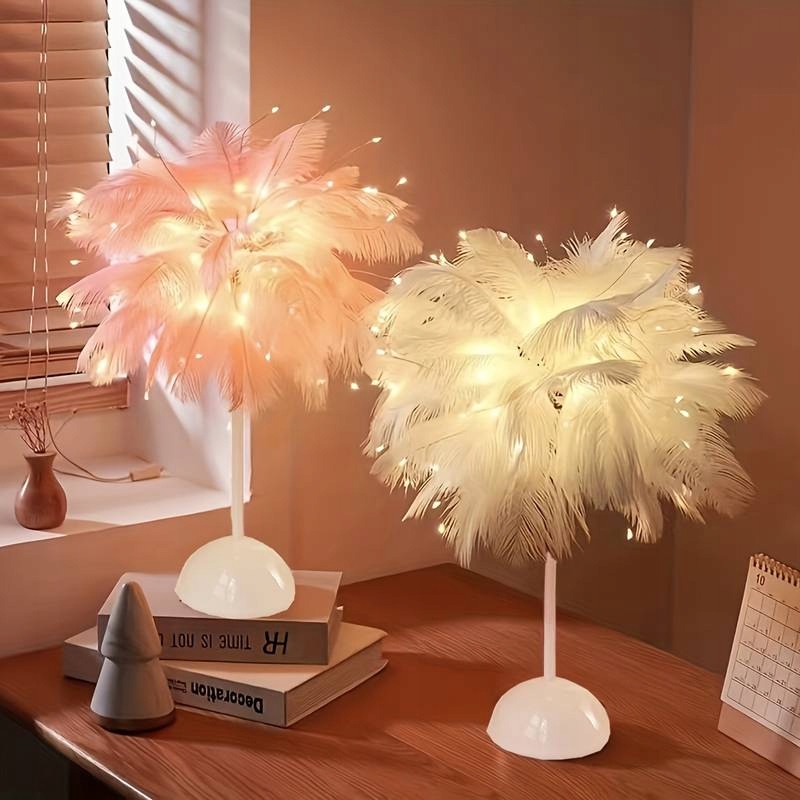 a feathered lamps on a table