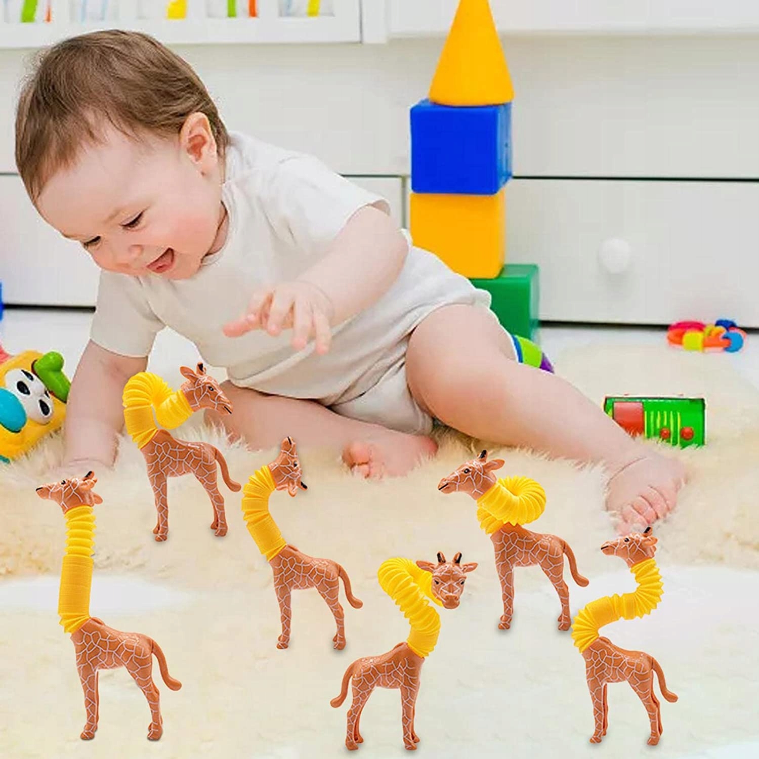 Zabawki Antystresowe Rurki Pop it Gniotek Zyrafa
