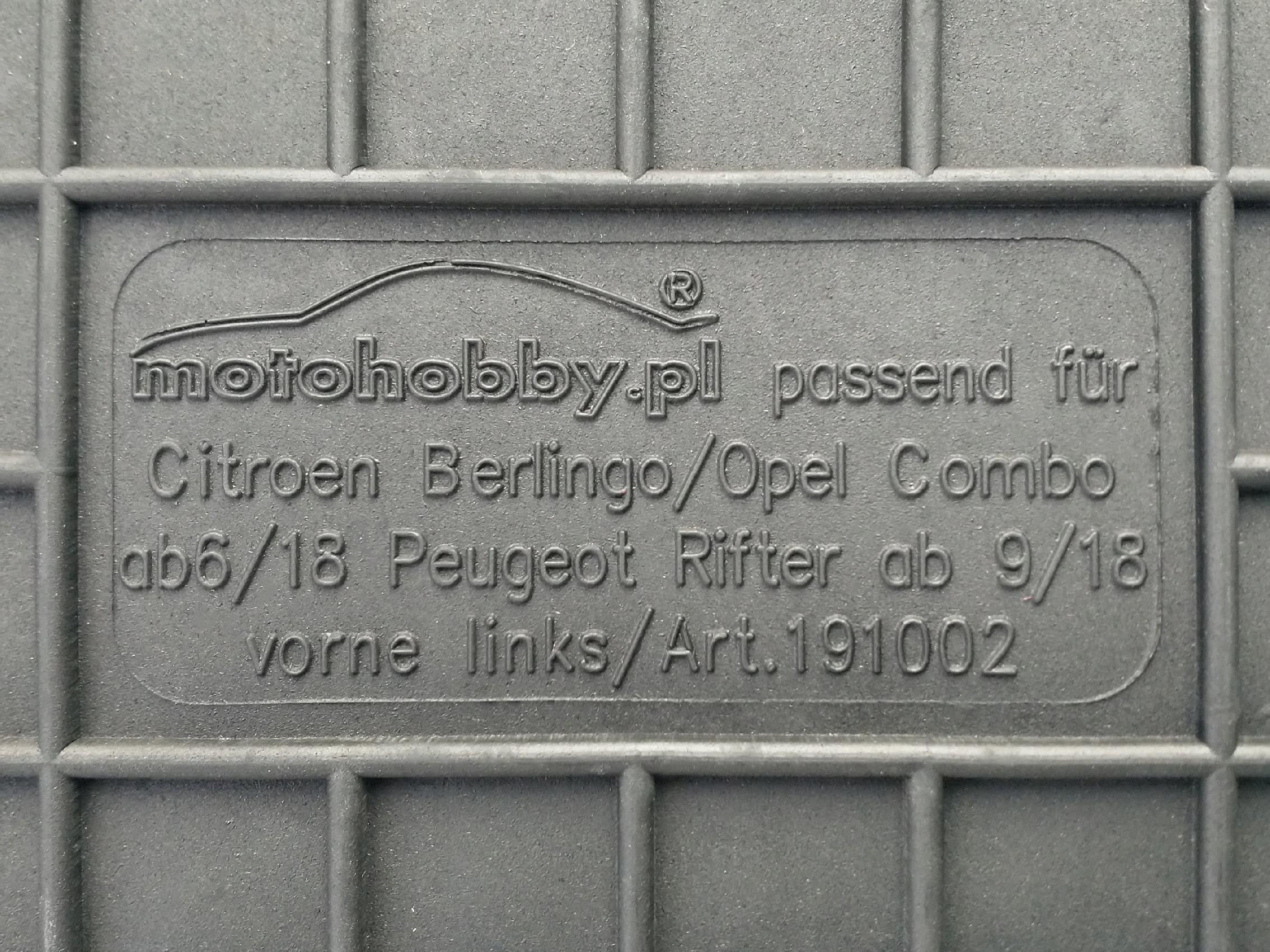 Opel Combo E od 18 DYWANIKI GUMOWE PRZÓD STOPERY