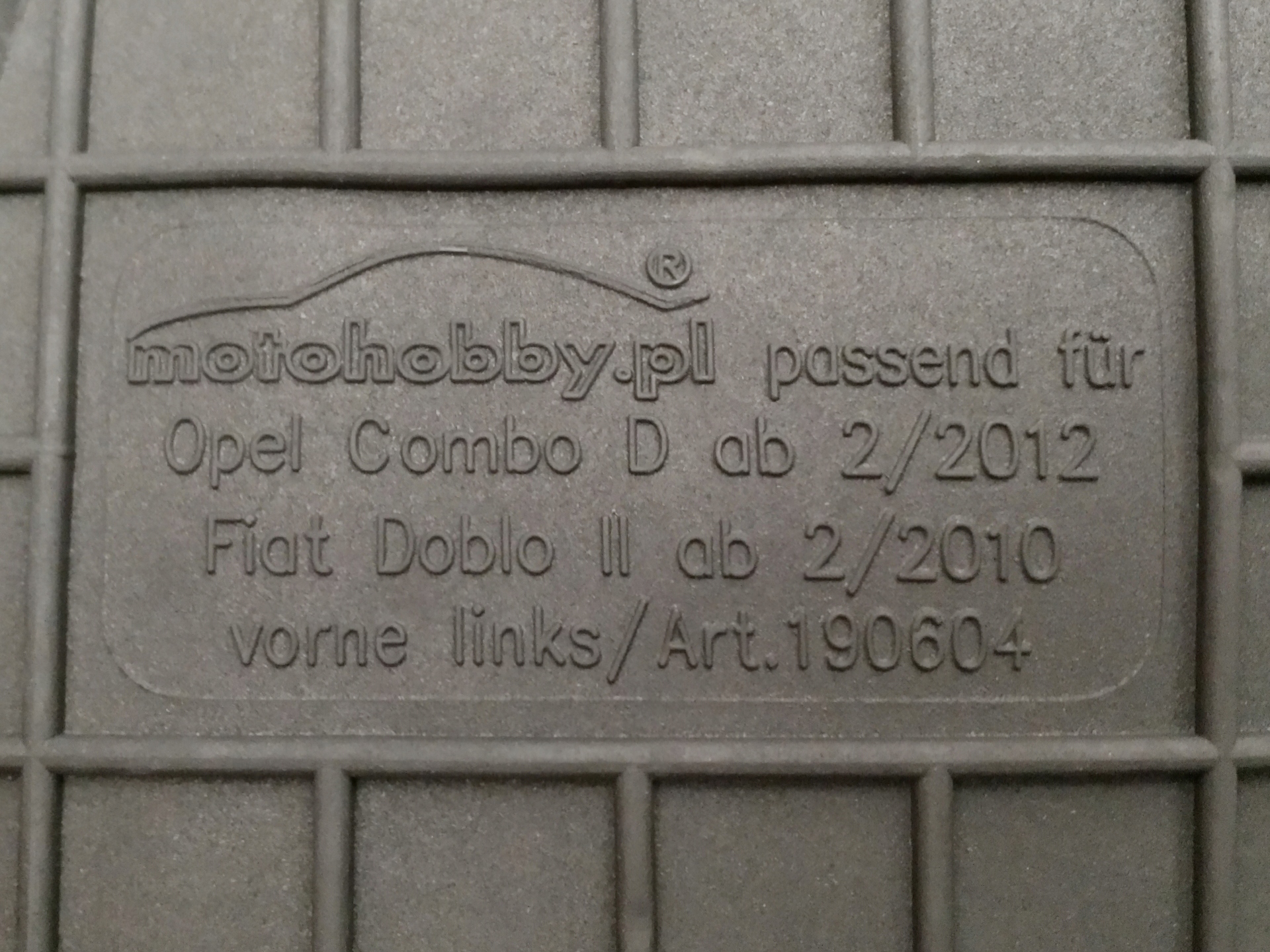 DYWANIKI GUMOWE STOPERY do Opel Combo D _2011-2018